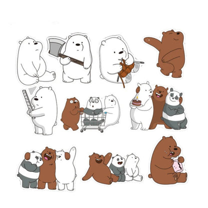 36PCS Cartoon Animation Cute Black & White Bear Doodle Stickers Exquisite Fashion Creative DIY Decorative Sticker Art Perfect for Notebooks, Cups, Helmets, Skateboards, and Stationery Cases
