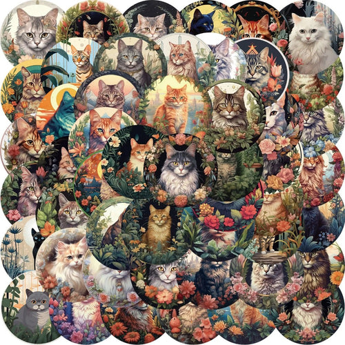 50PCS Purr Post Stickers - Feline Postal Service Decals for Secret Message Journals, Cross-Reality Mail Art & Epistolary Worldbuilding