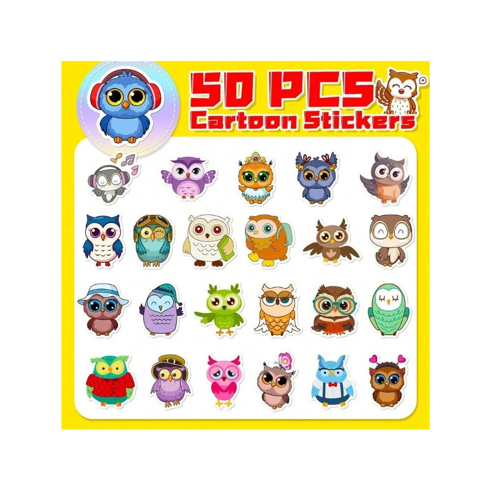 50PCS Cartoon Cute Owl Animal Doodle Stickers Exquisite, Fashionable, Creative DIY Decorative Decals Suitable for Laptops, Luggage, Desks, Chairs, Stationery Boxes, and Desktops