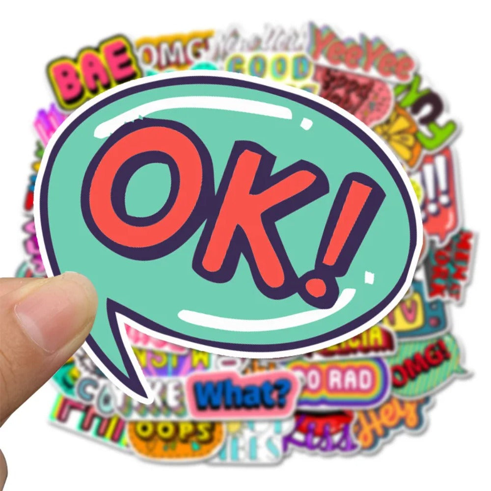 50PCS Cartoon English Alphabet Doodle Stickers Perfect for Suitcases, Laptops, Skateboards, Water Bottles, Stationery Boxes Exquisite DIY Journal Decorative Decals
