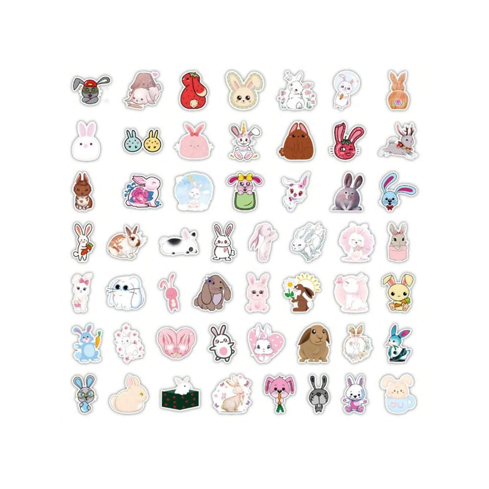 50-Piece Cartoon Adorable White Rabbit Doodle Stickers Exquisite, Fashionable and Creative DIY Journal Decorative Decals Suitable for Helmets, Guitars, Skateboards, Water Bottles and Stationery Boxes