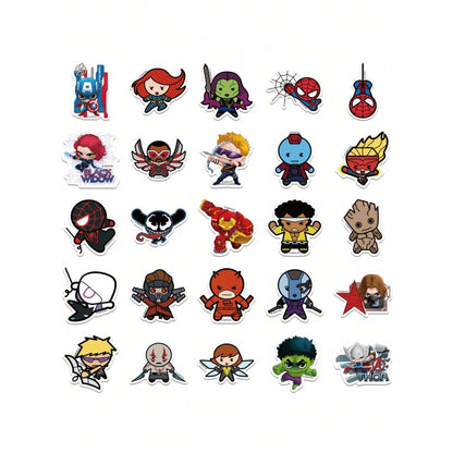 50PCS Cartoon Superhero Doodle Stickers Exquisite, Stylish, Creative DIY Journal Decorations Perfect for Mugs, Helmets, Skateboards, and Stationery Cases