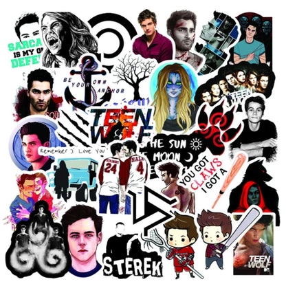 50PCS Teen Wolf Graffiti Stickers - Exquisite Creative DIY Decorative Decals for Suitcases, Skateboards, Water Bottles, Helmets, Guitars, and Stationery Cases