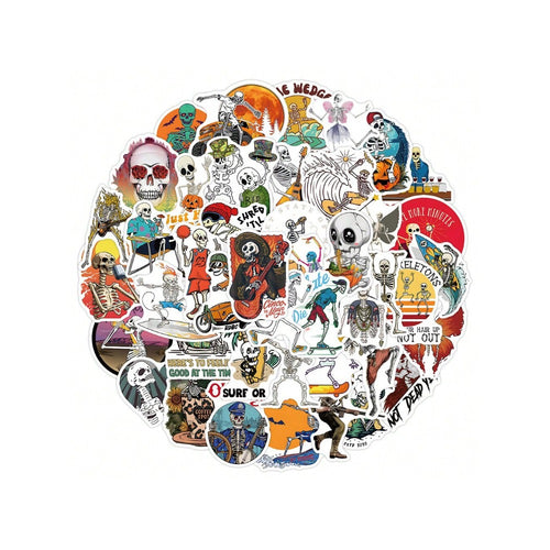 50PCS Cartoon Cute and Stylish Skull Graffiti Stickers Exquisite Creative Decorative Stickers for Notebooks Suitable for Fridges, Skateboards, Helmets, Guitars, Stationery Boxes and Desktops
