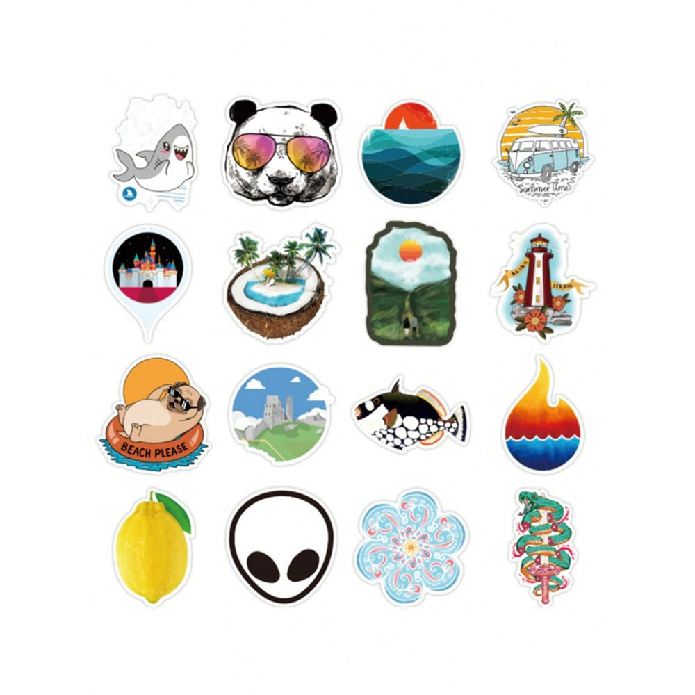 50PCS Cartoon Summer Beach Scenery Doodle Stickers Exquisite, Fashionable & Creative DIY Decorative Stickers for Notebooks Suitable for Cups, Helmets, Skateboards & Stationery Boxes