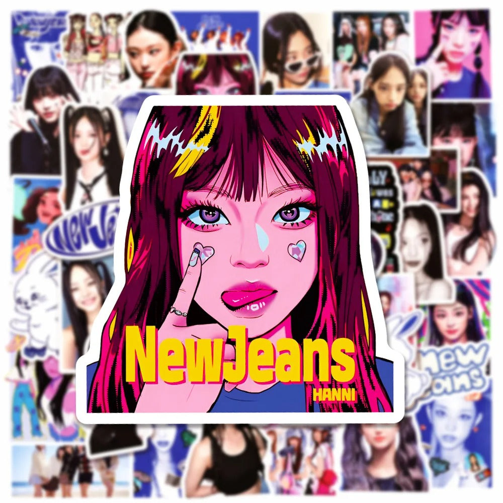 50PCS NewJeans Korean Girl Group Graffiti Stickers Exquisite and Stylish Kpop Idol Merchandise DIY Journal Decorative Decals Suitable for Skateboards, Laptops, Guitars, Helmets, and Stationery Boxes