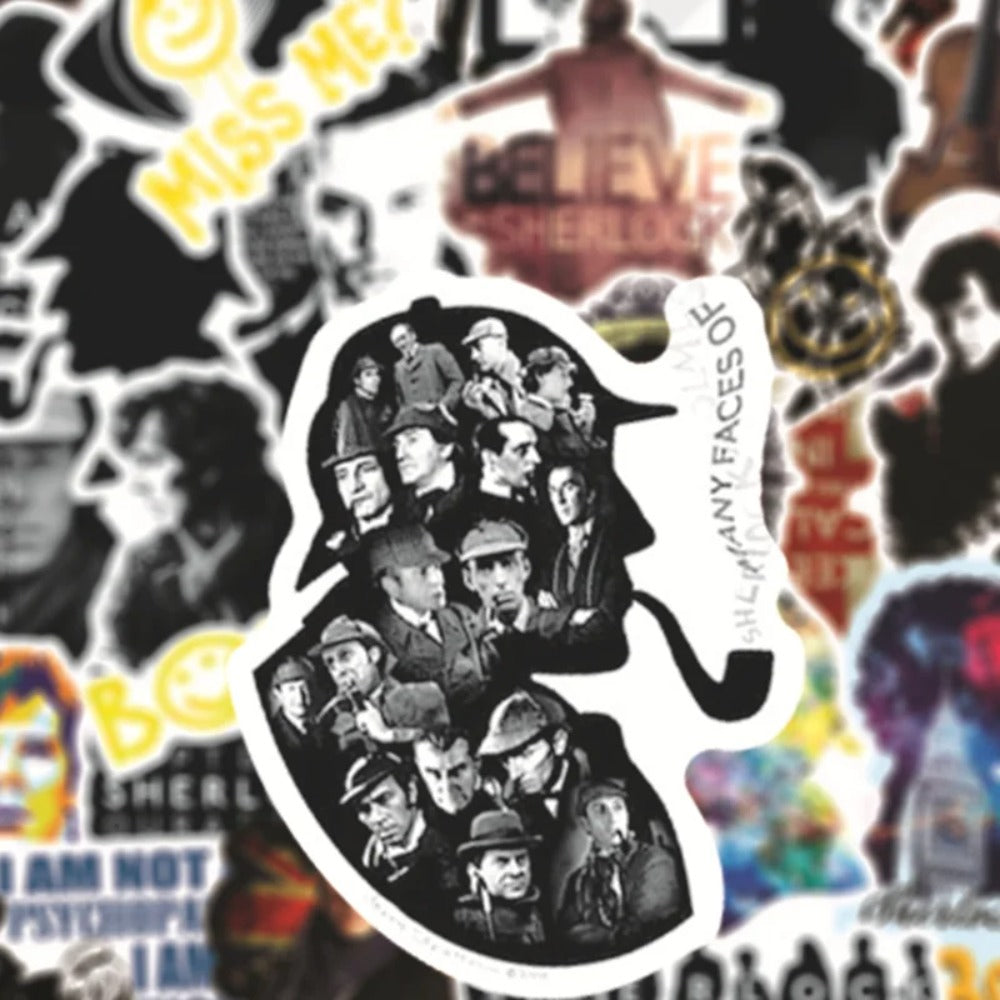 50PCS Sherlock Cartoon Doodle Stickers for Notebooks, Mugs, Skateboards, Water Bottles, Stationery Boxes, and Beautiful Desktop Decor Decals