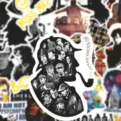 50PCS Sherlock Cartoon Doodle Stickers for Notebooks, Mugs, Skateboards, Water Bottles, Stationery Boxes, and Beautiful Desktop Decor Decals