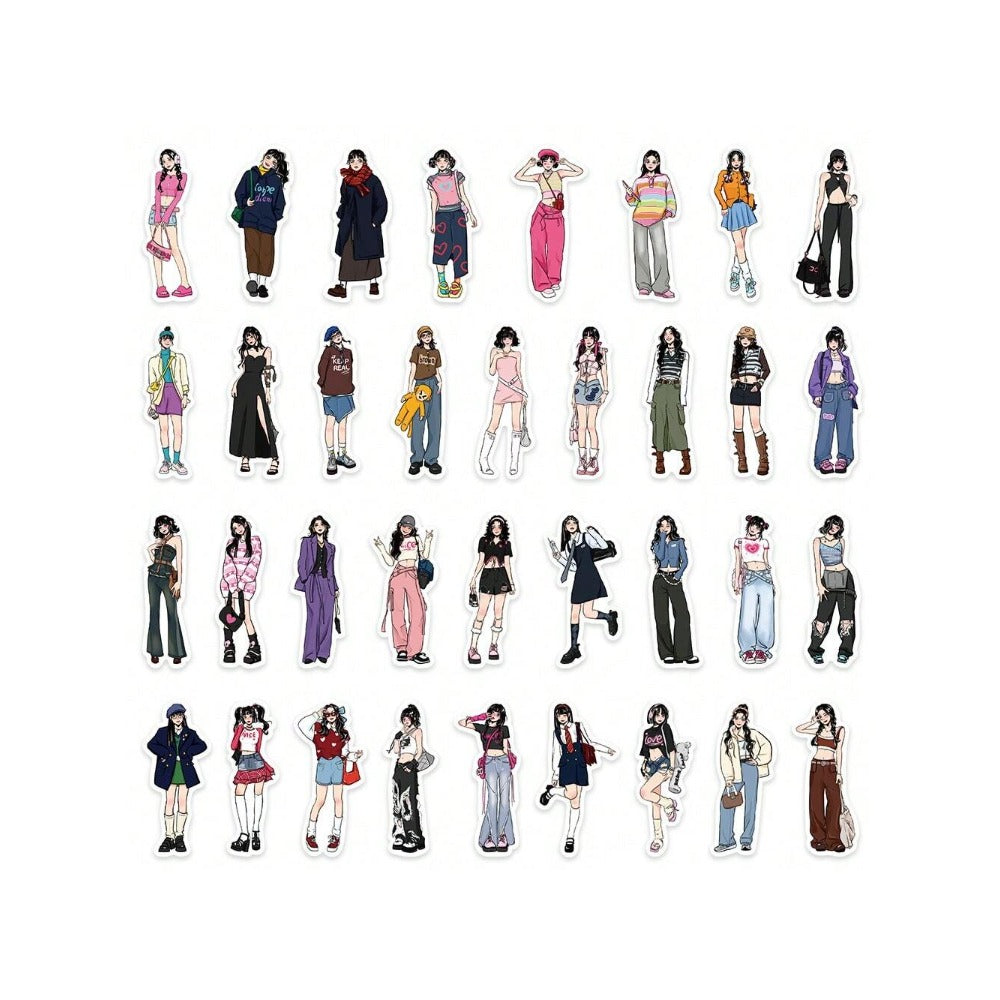 65PCS Cartoon Girl Wearing Graffiti Stickers - Exquisite, Fashionable, Creative DIY Journal Decorative Decals Suitable for Cups, Helmets, Skateboards, Guitars, and Stationery Boxes