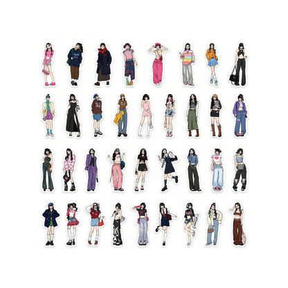 65PCS Cartoon Girl Wearing Graffiti Stickers - Exquisite, Fashionable, Creative DIY Journal Decorative Decals Suitable for Cups, Helmets, Skateboards, Guitars, and Stationery Boxes