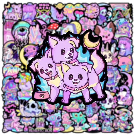 50PCS Pink Gothic Memento Mori Stickers - Sugar-Coated Mortality Decals for Existential Kawaii Journals, Death Denial Deconstruction & Pastel Mortality Maps