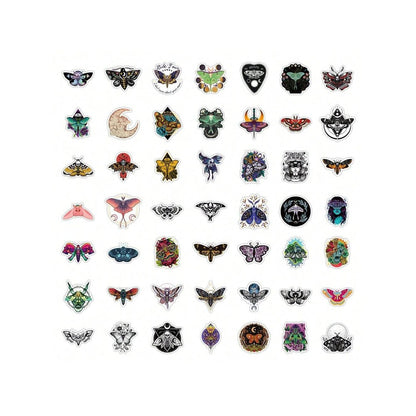 50PCS Cartoon Ghost Moth Doodle Stickers Exquisite, Fashionable, Creative DIY Decorative Sticker Sheets Perfect for Notebooks, Laptops, Stationery Boxes