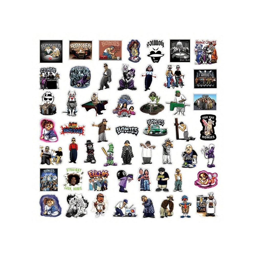 50PCS Homies Cartoon Graffiti Stickers Exquisite, Fashionable, Creative DIY Journal Decorations Suitable for Suitcases, Laptops, Skateboards, Helmets, Guitars, and Stationery Cases