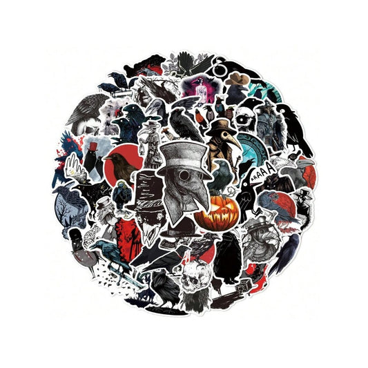 50PCS Cartoon Scary Crow Doodle Stickers Exquisite, Stylish, Creative Journal Decor Decals Suitable for Helmets, Guitars, Skateboards, Bags, Water Bottles, and Stationery Cases