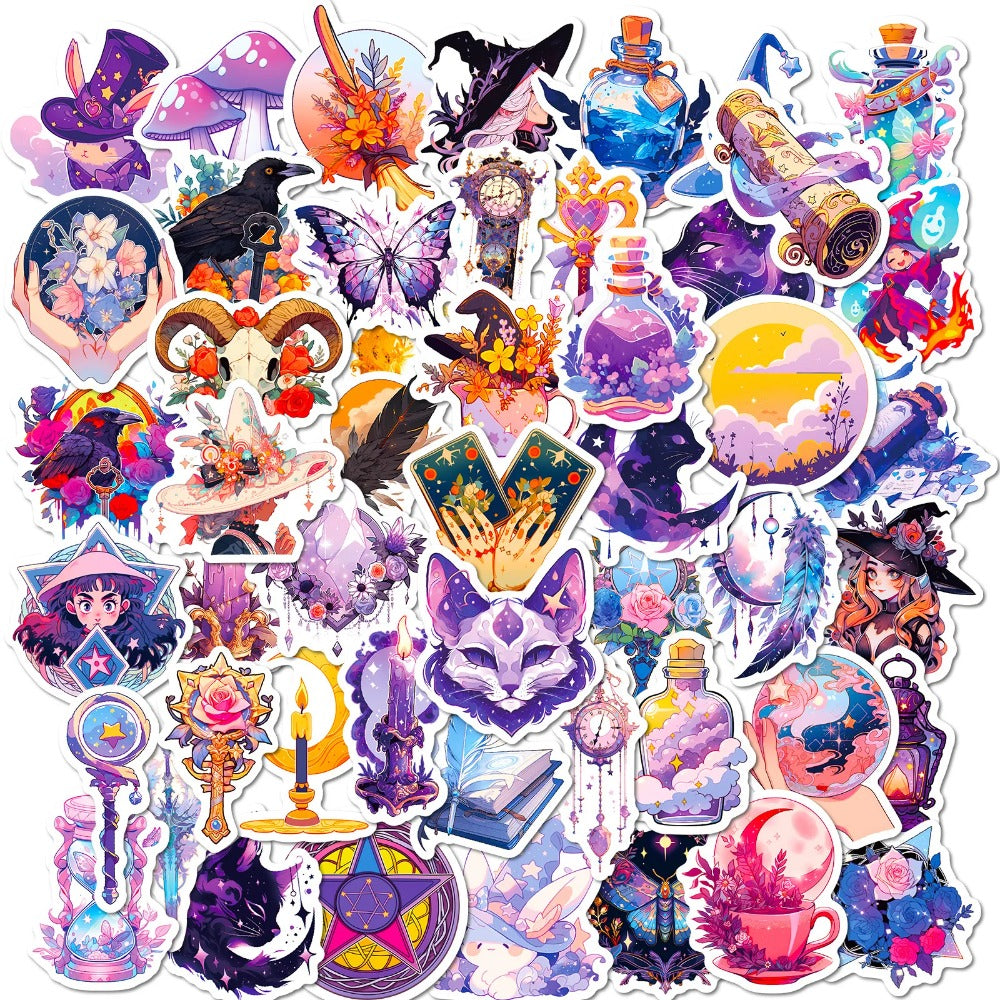 50PCS Cartoon Magic Element Doodle Stickers Exquisite, Fashionable, Creative DIY Decorative Stickers for Notebooks Suitable for Helmets, Laptops, Skateboards, Water Bottles, and Stationery Cases