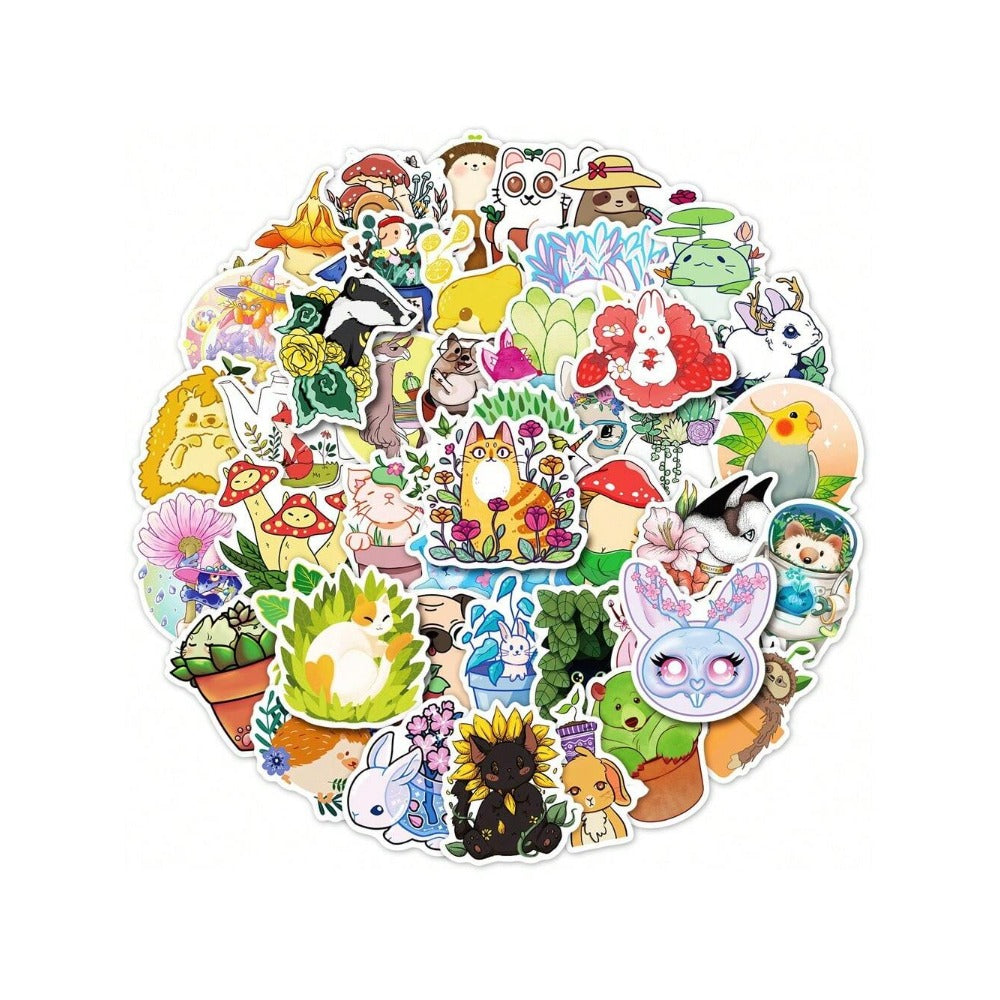 50PCS Cartoon Forest Animals Adorable Doodle Stickers Exquisite, Fashionable, Creative DIY Decorative Decals Suitable for Suitcases, Skateboards, Notebooks, Stationery Boxes