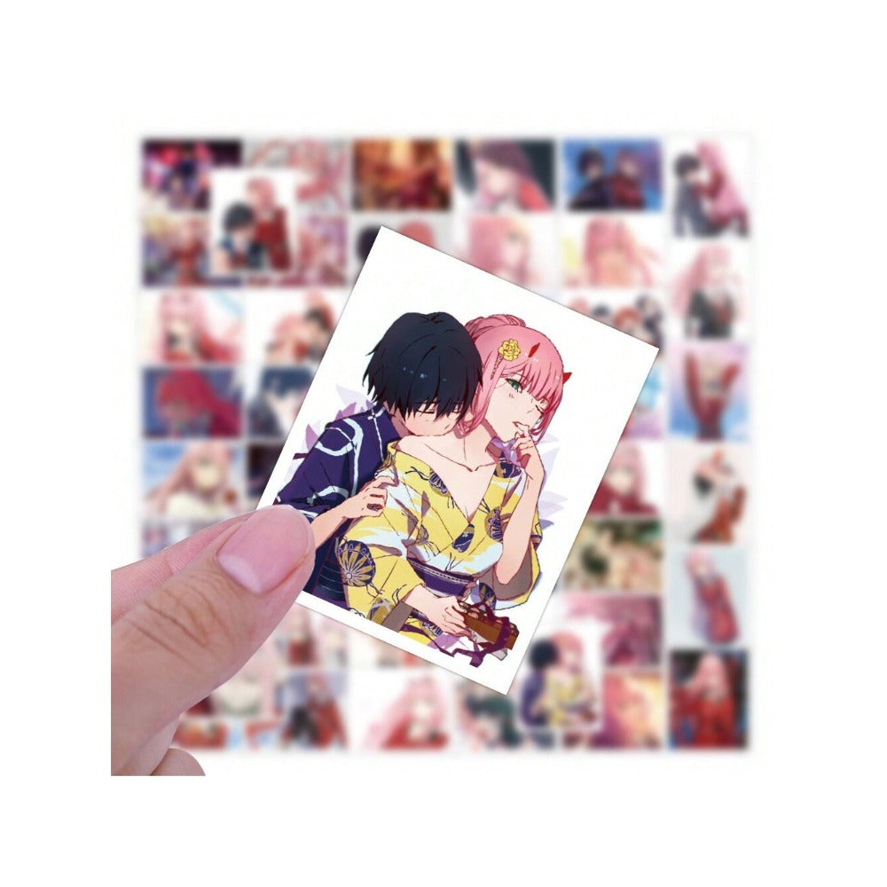 50PCS Anime DARLING in The FRANXX HIRO Zero Two 02 Doodle Stickers Exquisite, Fashionable, Creative DIY Decorative Stickers for Notebooks Suitable for Luggage, Laptops, Skateboards, Guitars, and Stationery Cases