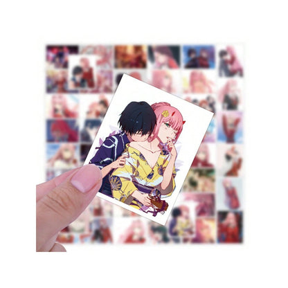 50PCS Anime DARLING in The FRANXX HIRO Zero Two 02 Doodle Stickers Exquisite, Fashionable, Creative DIY Decorative Stickers for Notebooks Suitable for Luggage, Laptops, Skateboards, Guitars, and Stationery Cases