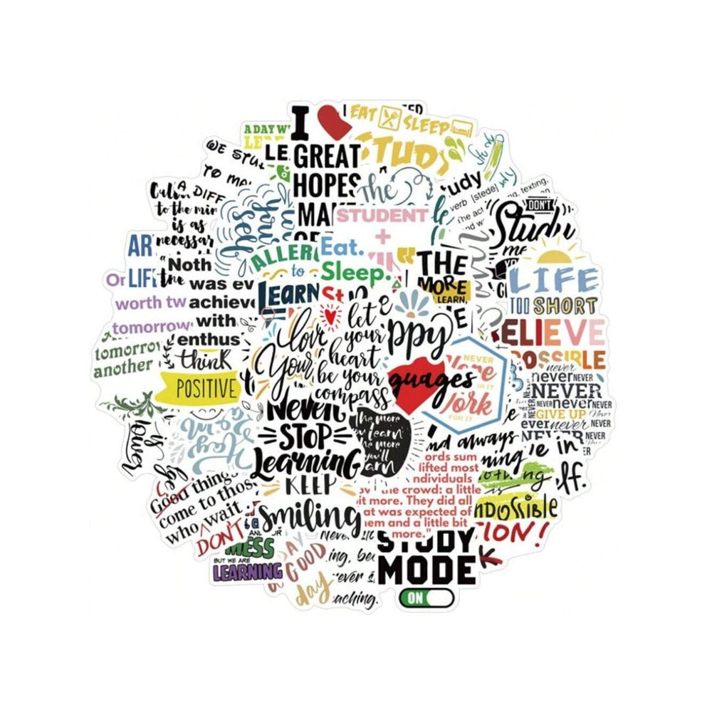 50PCS Inspirational English Slogan Graffiti Stickers Exquisite, Stylish, Creative DIY Journal Decor Decals Suitable for Mugs, Helmets, Skateboards, and Pencil Cases