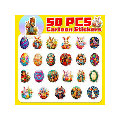 50PCS Cartoon Easter Bunny Doodle Stickers Exquisite Creative DIY Decorative Decals Suitable for Laptops, Guitars, Skateboards, Helmets, Desktops, and Stationery Boxes