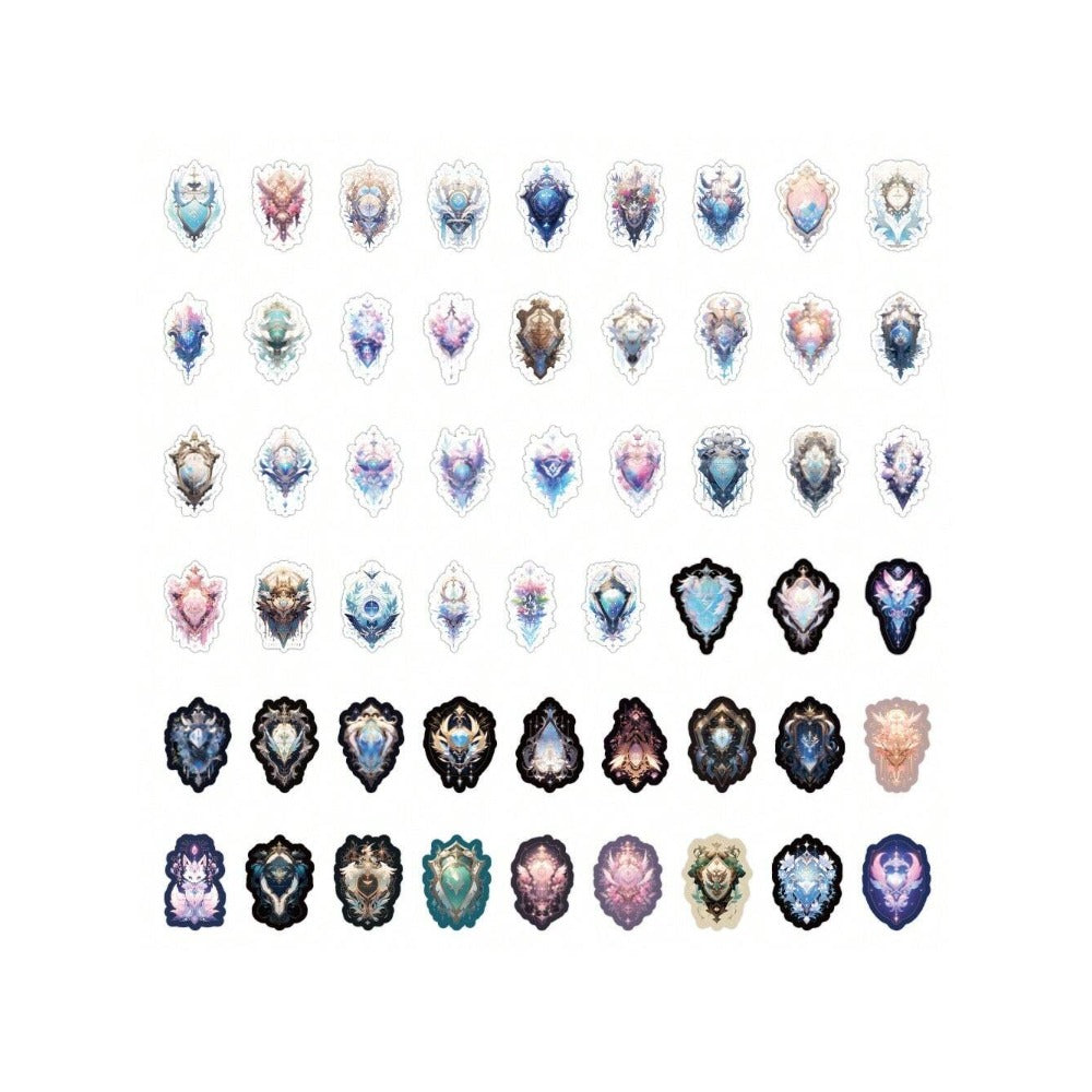 60PCS Cartoon Magic Heart Doodle Stickers Exquisite Creative Magic Shield DIY Journal Decorative Decals Suitable for Water Bottles, Desks, Luggage, Guitars, and Stationery Cases