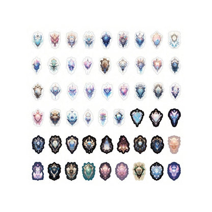 60PCS Cartoon Magic Heart Doodle Stickers Exquisite Creative Magic Shield DIY Journal Decorative Decals Suitable for Water Bottles, Desks, Luggage, Guitars, and Stationery Cases