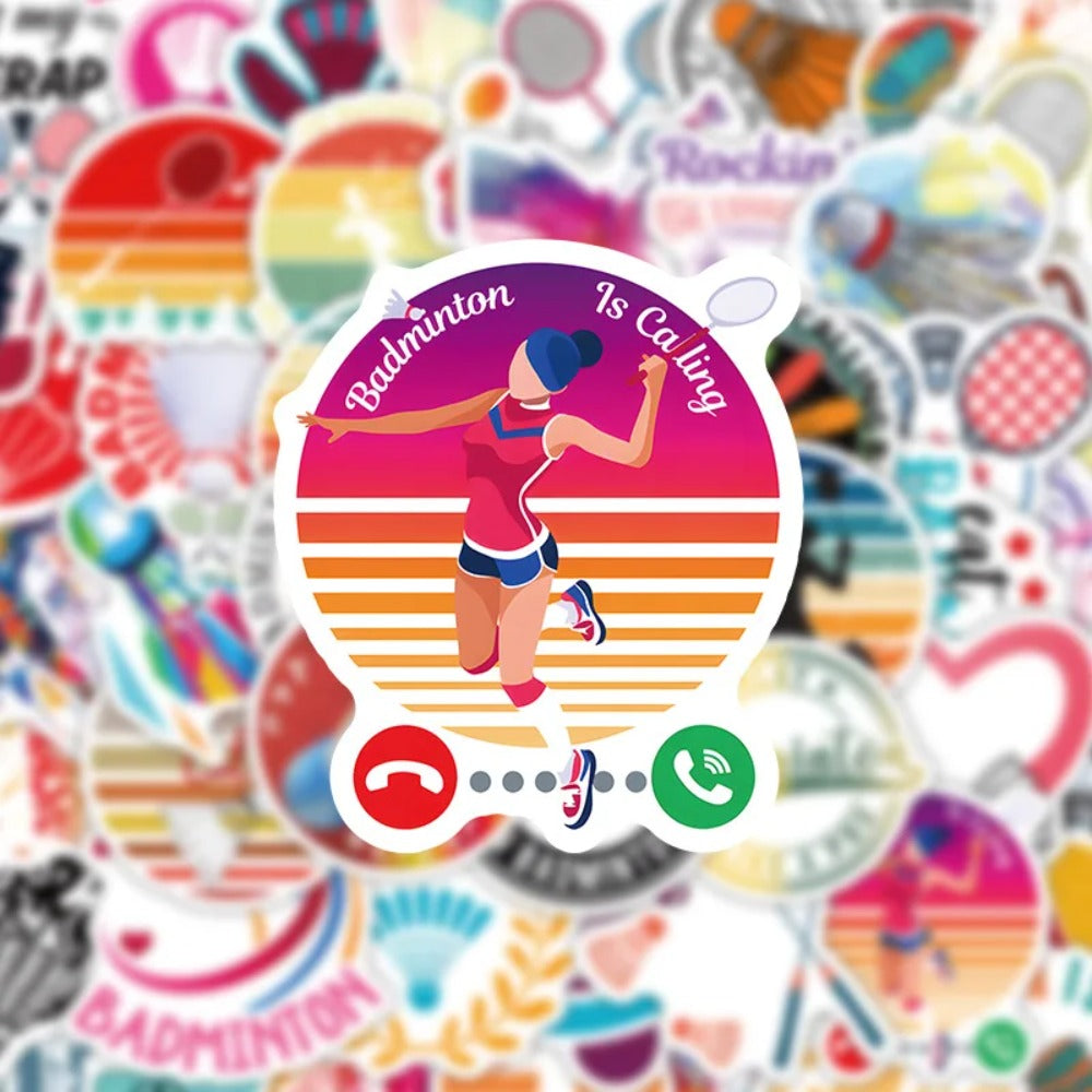 60PCS Cartoon Classic Sports Badminton Series Decorative Graffiti Stickers Exquisite, Fashionable, Creative DIY Journal Stickers Suitable for Water Bottles, Helmets, Skateboards, Pencil Cases, and Desktops