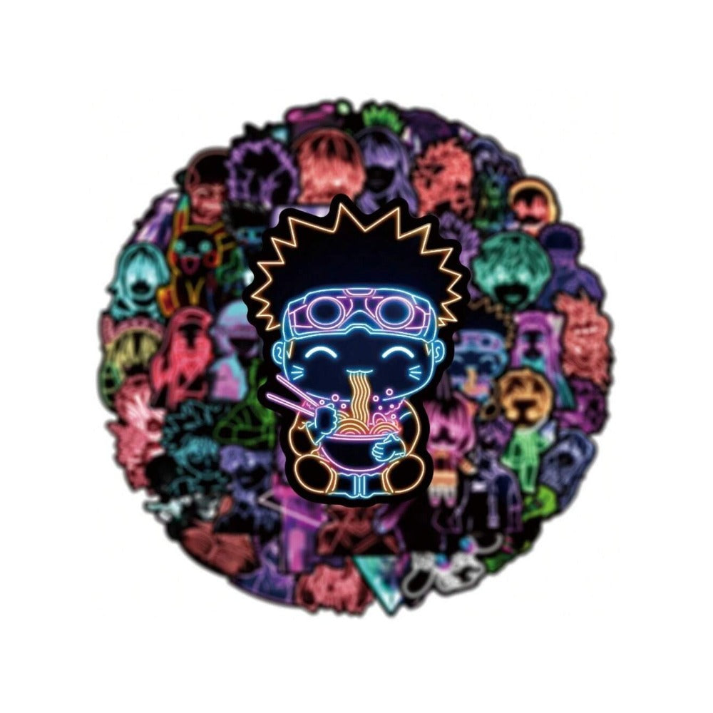 50PCS Cartoon Neon Anime Character Doodle Stickers Exquisite Creative DIY Journal Decorative Decals Suitable for Bags, Water Bottles, Helmets, Skateboards, and Stationery Cases