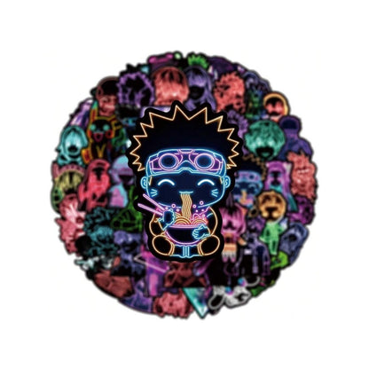 50PCS Cartoon Neon Anime Character Doodle Stickers Exquisite Creative DIY Journal Decorative Decals Suitable for Bags, Water Bottles, Helmets, Skateboards, and Stationery Cases