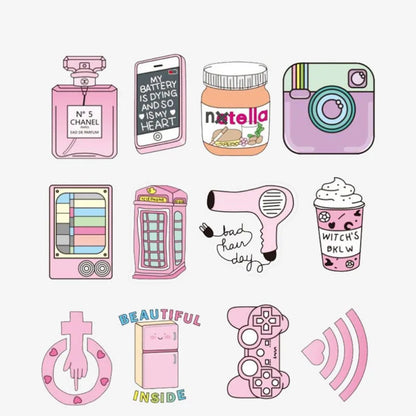 50PCS Pink Girl Theme Sticker Sheets, Cute Doodle Collection for Journal Decor, Vinyl Aesthetic Decals for Planners, Sketches, DIY Craft Projects, Y2K Style