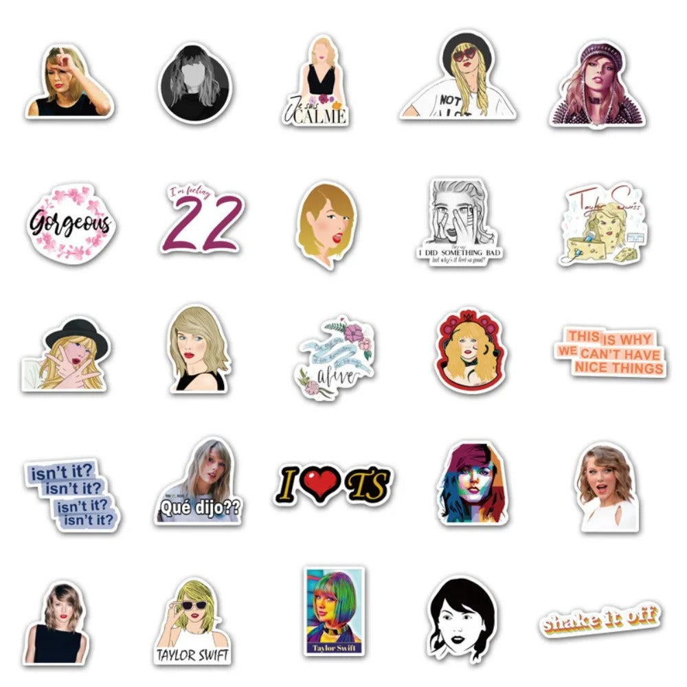 50PCS Taylor Swift Music Album Merchandise Stickers Featuring Popular European and American Singer Perfect for Decorating Luggage, Laptops, Skateboards, Water Bottles, Stationery Cases, and Desktops