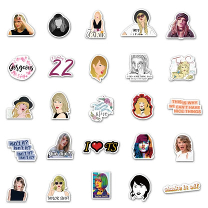 50PCS Taylor Swift Music Album Merchandise Stickers Featuring Popular European and American Singer Perfect for Decorating Luggage, Laptops, Skateboards, Water Bottles, Stationery Cases, and Desktops