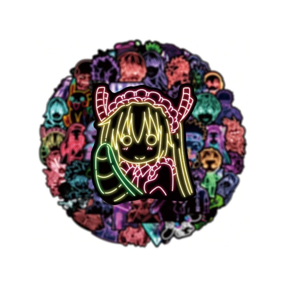 50PCS Cartoon Neon Anime Character Doodle Stickers Exquisite Creative DIY Journal Decorative Decals Suitable for Bags, Water Bottles, Helmets, Skateboards, and Stationery Cases