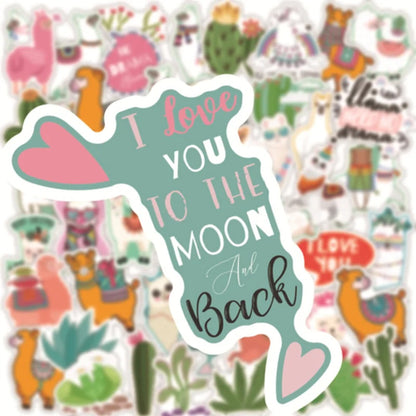 50PCS Cartoon Green Fresh Cute Alpaca Cactus Doodle Stickers Exquisite Fashion Creative DIY Journal Decorative Decals Suitable for Mugs, Helmets, Skateboards, Refrigerators, Stationery Boxes