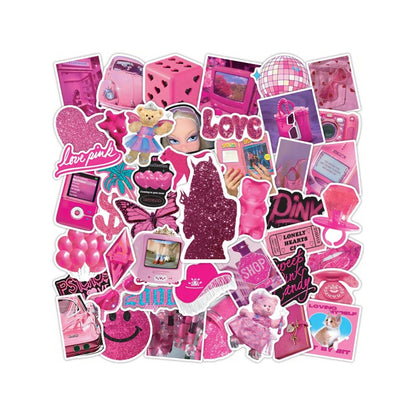 50PCS Cartoon Barbie Pink Doodle Stickers Exquisite Creative Decorative Stickers for Notebooks Suitable for Laptops, Suitcases, Desktops, and Stationery Boxes