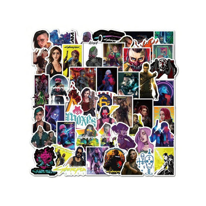 50PCS Cyberpunk 2077 Graffiti Stickers - Stylish & Creative DIY Decorations for Notebooks, Laptops, Skateboards, Helmets, Stationery Boxes, and Desktops