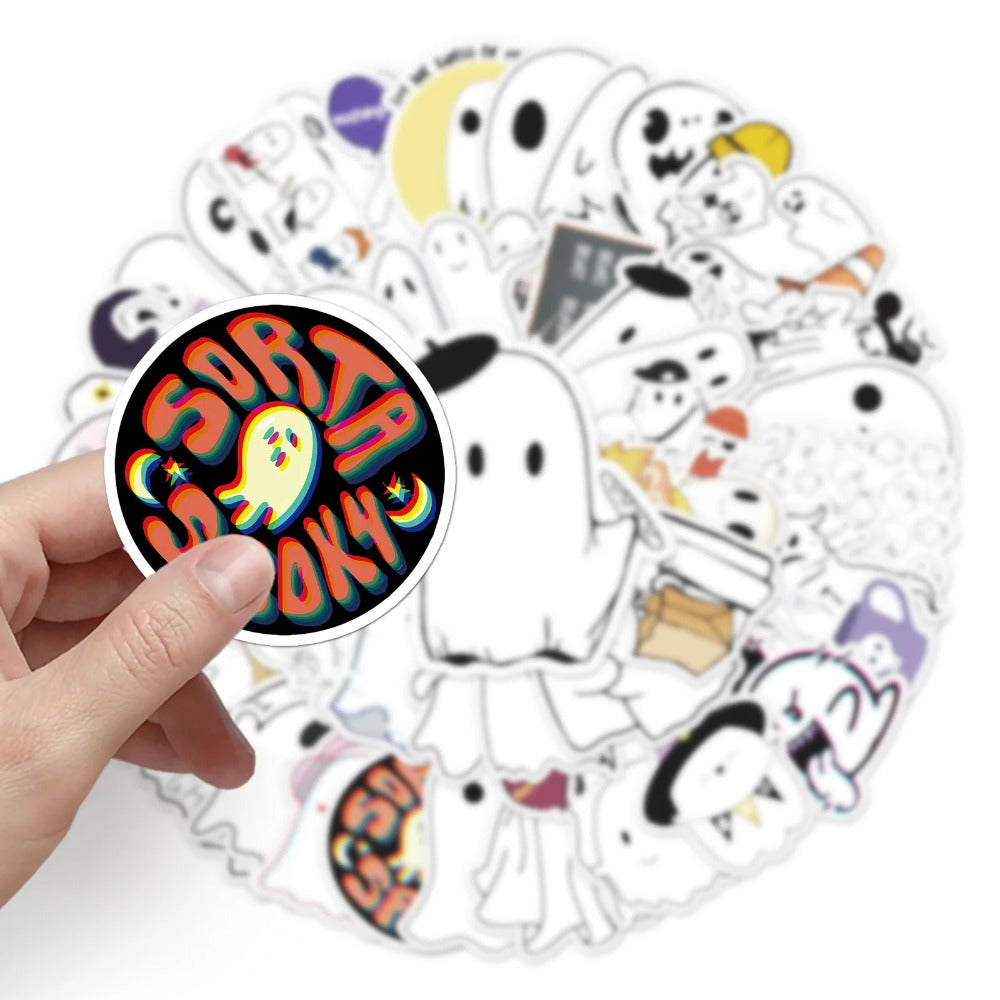 50PCS Cartoon Halloween Spooky Cute Ghost Doodle Stickers for Laptops, Guitars, Skateboards - Stylish Popular Toy Decals