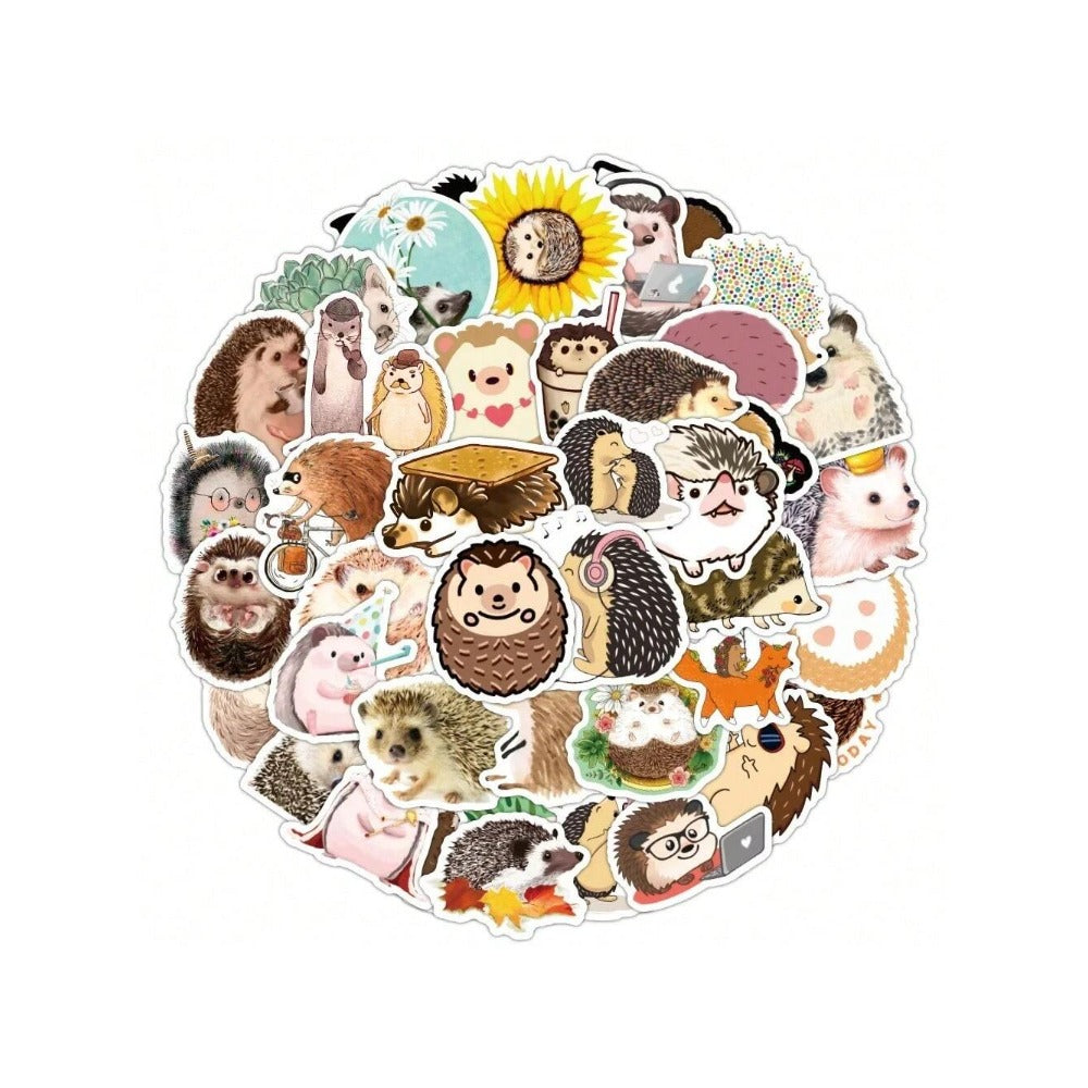 50PCS Cartoon Adorable Hedgehog Animal Doodle Stickers Exquisite, Fashionable, Creative DIY Decorative Sticker Art Perfect for Notebooks, Diaries, Notebooks, Skateboards, Guitars, Water Bottles, and Stationery Cases