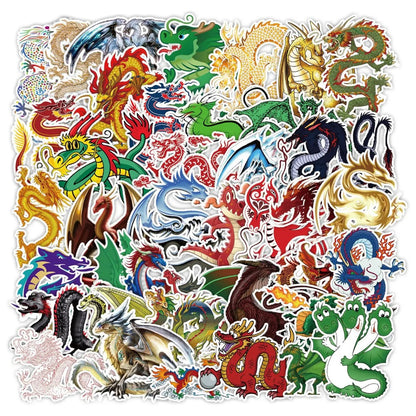 50PCS Cartoon Cool Dragon Doodle Stickers Exquisite, Fashionable, Creative DIY Journal Decorations Suitable for Phone Cases, Laptops, Skateboards, Luggage, and Stationery Boxes