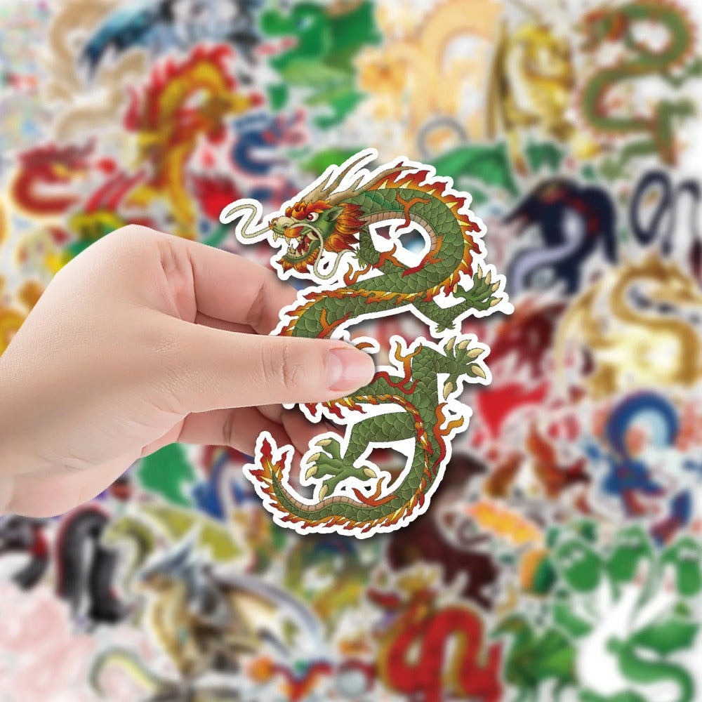 50PCS Cartoon Cool Dragon Doodle Stickers Exquisite, Fashionable, Creative DIY Journal Decorations Suitable for Phone Cases, Laptops, Skateboards, Luggage, and Stationery Boxes