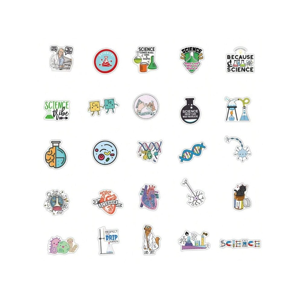 50PCS Fun Doodle Stickers for Laboratory Physics and Chemistry Experiments Perfect for Decorating Suitcases, Laptop Cases, Phone Cases, and Stationery Boxes