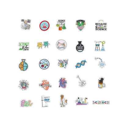 50PCS Fun Doodle Stickers for Laboratory Physics and Chemistry Experiments Perfect for Decorating Suitcases, Laptop Cases, Phone Cases, and Stationery Boxes