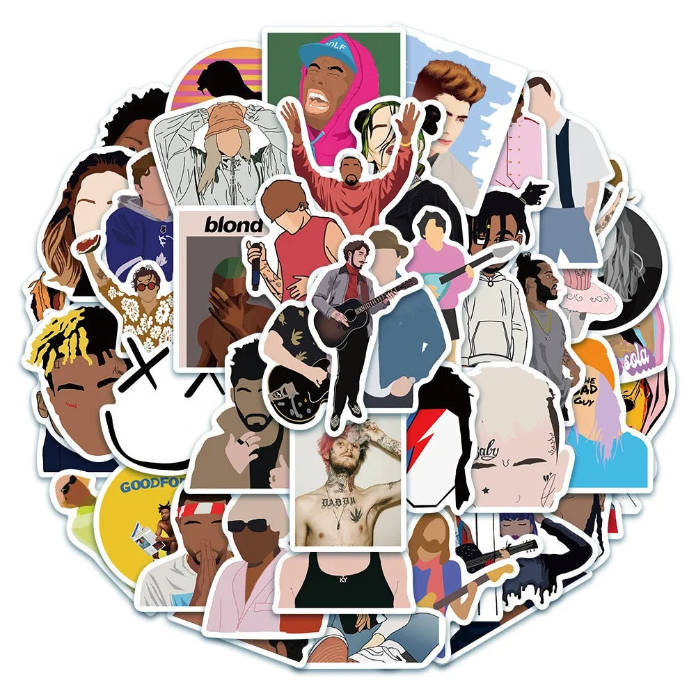 50PCS Lil Peep Graffiti Stickers for Hip-Hop Music Suitable for Notebooks, Luggage, Skateboards, Water Bottles, Stationery Cases, and Desktop Decor