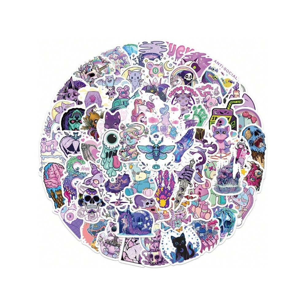 65PCS Cartoon Multicoloured Gothic-Themed Doodle Stickers Exquisite, Fashionable & Creative DIY Decorative Stickers for Notebooks Suitable for Bags, Skateboards, Helmets, Water Bottles, Guitars, Stationery Boxes & Desktops