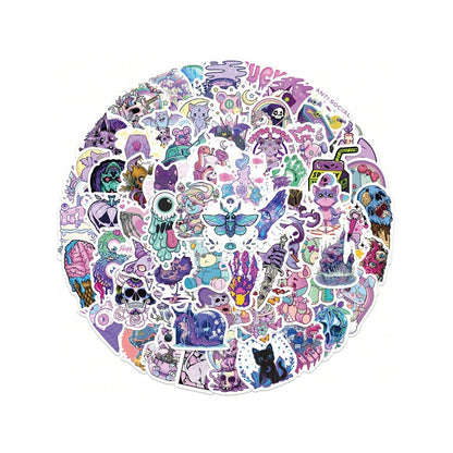 65PCS Cartoon Multicoloured Gothic-Themed Doodle Stickers Exquisite, Fashionable & Creative DIY Decorative Stickers for Notebooks Suitable for Bags, Skateboards, Helmets, Water Bottles, Guitars, Stationery Boxes & Desktops