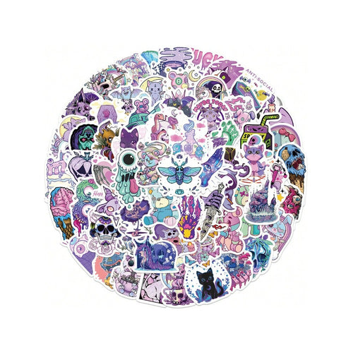 65PCS Cartoon Multicoloured Gothic-Themed Doodle Stickers Exquisite, Fashionable & Creative DIY Decorative Stickers for Notebooks Suitable for Bags, Skateboards, Helmets, Water Bottles, Guitars, Stationery Boxes & Desktops