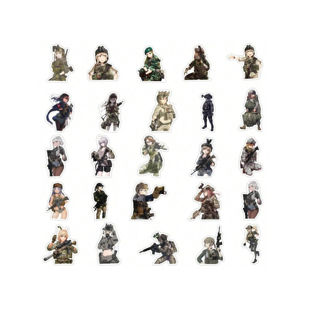 50PCS Cartoon Camouflage Military Girl Graffiti Stickers Exquisite Fashion Creative DIY Journal Decor Decals Suitable for Skateboard Helmets, Refrigerators, Guitars, Stationery Boxes, and Desktops