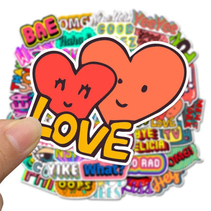 50PCS Cartoon English Alphabet Doodle Stickers Perfect for Suitcases, Laptops, Skateboards, Water Bottles, Stationery Boxes Exquisite DIY Journal Decorative Decals