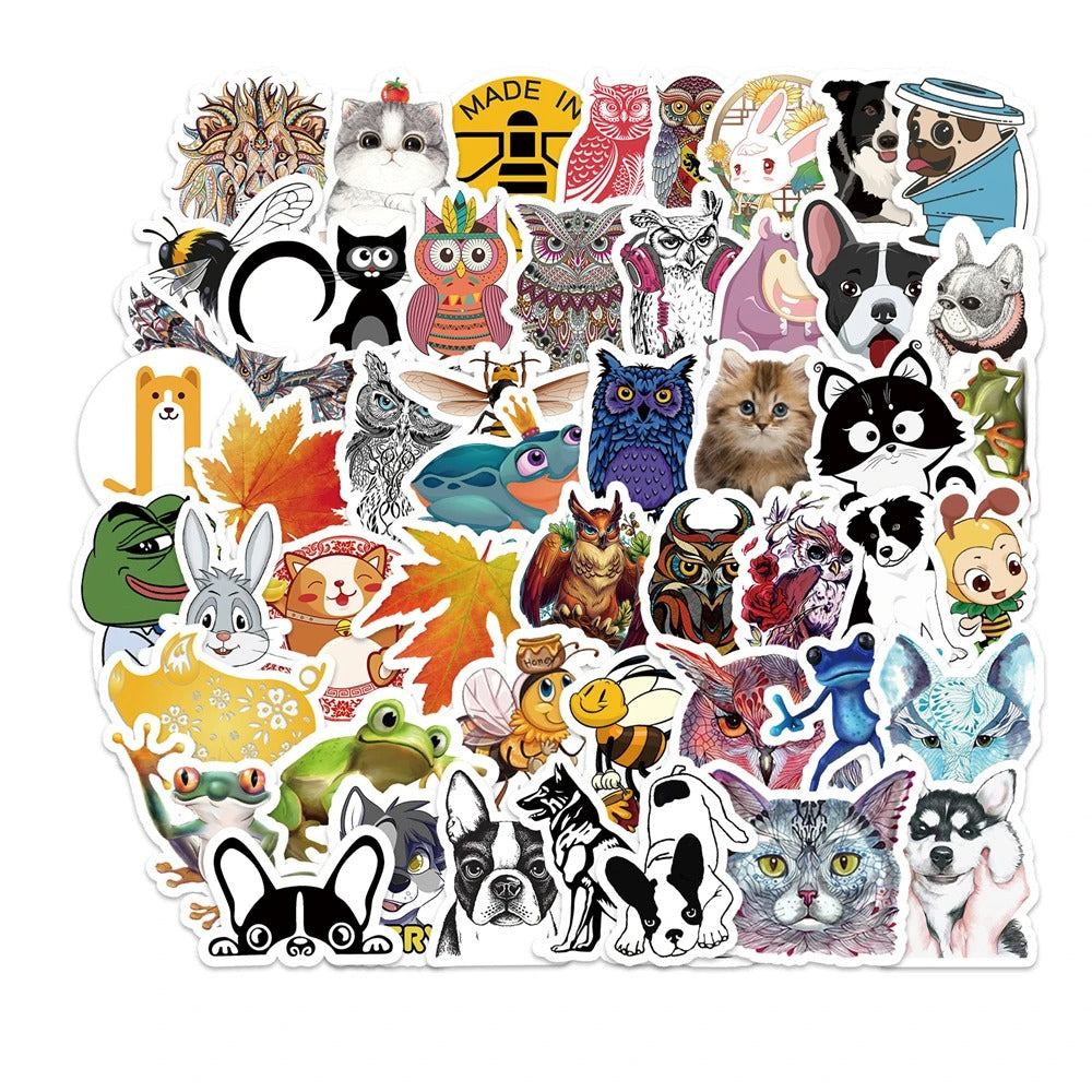 50PCS Adorable Cartoon Animal Collection Doodle Stickers Perfect for Refrigerators, Skateboards, Suitcases, Laptops Exquisite DIY Journal Decorative Decals