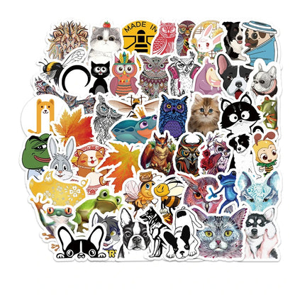 50PCS Adorable Cartoon Animal Collection Doodle Stickers Perfect for Refrigerators, Skateboards, Suitcases, Laptops Exquisite DIY Journal Decorative Decals